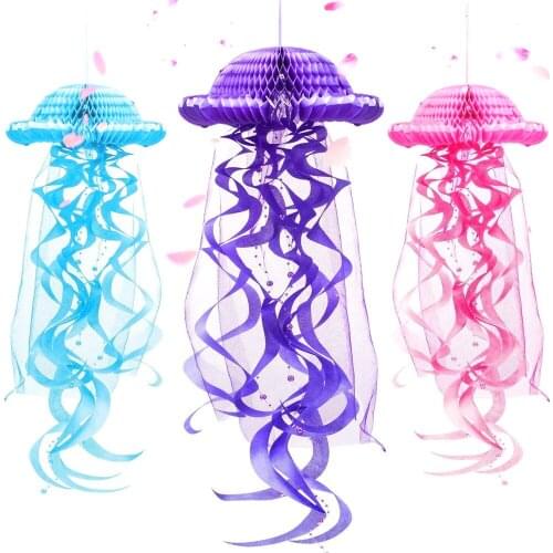 Papery Lantern Honeycomb Ball Paper Honeycomb Jellyfish Doceration Mermaid Party Supplies Ocean Series Hanging Decor DGU05