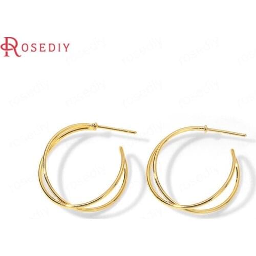 C799)6 pieces 23x28mm 24K Gold Color Brass Stud Earrings High Quality Diy Jewelry Findings Accessories