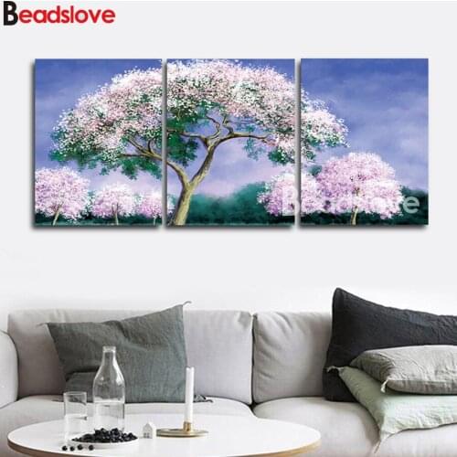 Flower Tree 3pcs 5d diy diamond painting full square/round mosaic cross stitch diamond embroidery sale room art