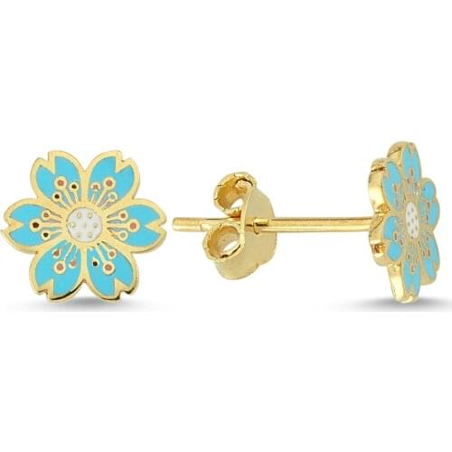 14k (585) Gold Enamel Flower Child Earrings