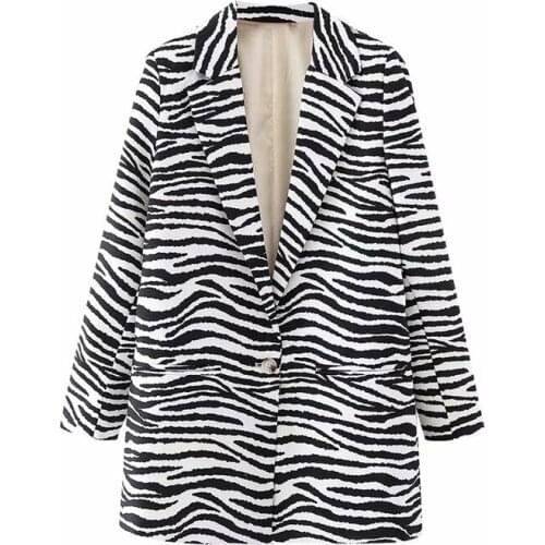 DOUJILI Women Vintage Tempearment Zebra Pattern Suit Long Sleeve High Quality Ladies Office Coat Blazer Tops 2021 Fashion