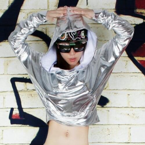 Wholesale spliced jazz Loose dance jackets Thin harem women men unisex Gold Silver shiny Top performance wear