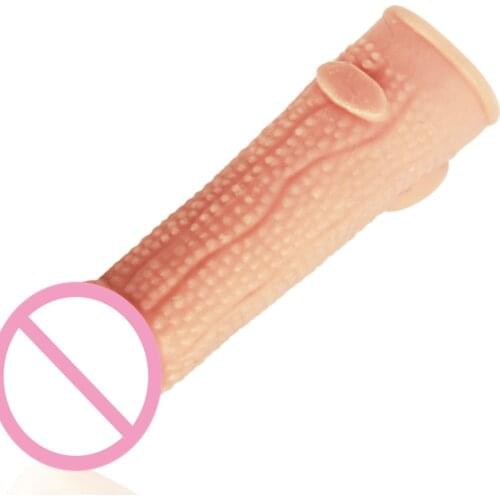 Extra Textured Penis sleeve corn condom with Ball Loop reusable cock ring sex toys Male penis sleeve extender for big dildo