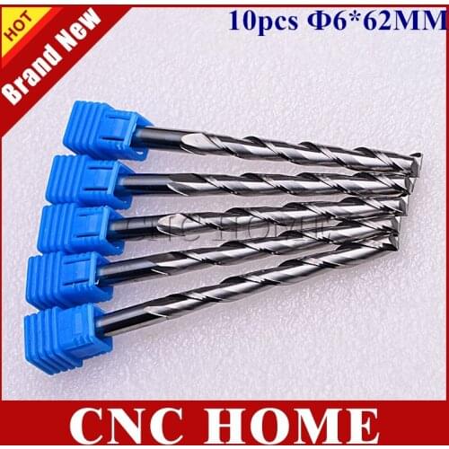 10pcs 6*62MM 2 Flutes CNC Router Tools, Carbide Bits, Wood Cutters,Spiral End Milling Cutters,Engraving Carving Tool,Router Bits