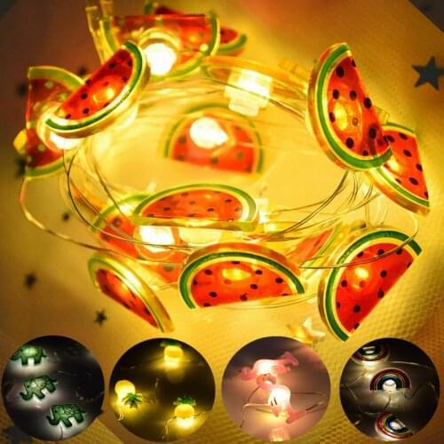2M 20LED Flamingo LED String Lights Hawaii Unicorn Watermelon Pineapple Garland Light Tropical Party Wedding Home DIY Decoration