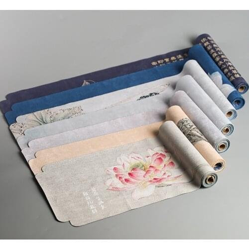Cotton Linen Crafts Table Runner Chinese-Style Clear Lotus Drunk Suede Tea Table Tea Mat Dry Tea Towel Mat Tea Curtain TeaNapkin