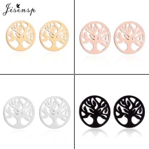 Jisensp Vintage Life Trees Stainless Steel Earrings Ethnic Round Old Trees Earrings Fashion Jewelry for Women Mens Best Gift