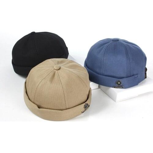 Solid Cotton Skullcap Hip Hop Hat Without Visor Folding Cuff 2020 Spring Beanies Ski Hats Letter Embroidery Retro Cap New