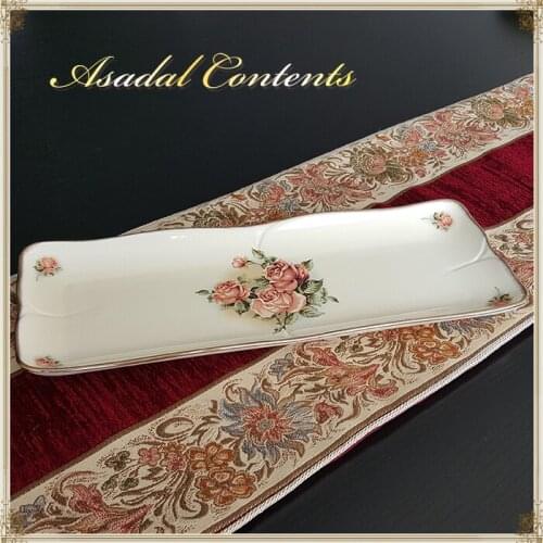 Ceramic fish plate flat plate gilt edged tableware bowl Rose printing