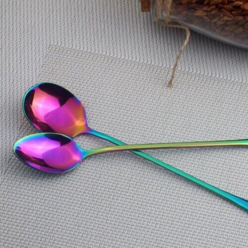 Coffee Spoon Stainless Steel Creative Color Spoon Long Handle Soup Spoon Dessert Ice Cream Spoon Milk Tea Spoon Kitchen Tool
