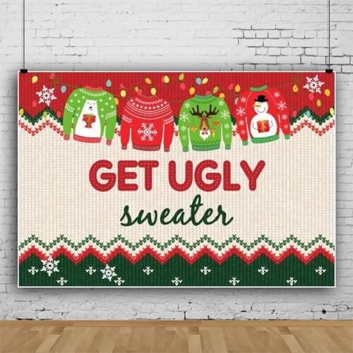 Laeacco Ugly Sweater Party Christmas Photo Backdrops Snowflake Stripe Pattern Friend Photocall Poster Photographic Backgrounds