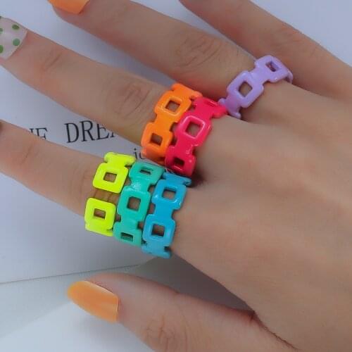 Fashion INS Ring Square Candy Color Copper Drop Oil Texture Rings Retro Irregular Geometric Open Ring for Women Party Jewelry