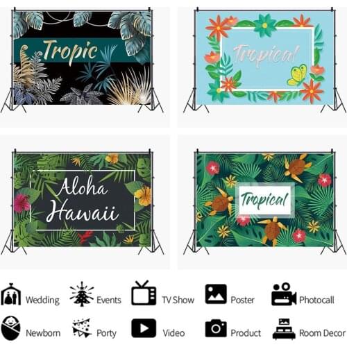 Cartoon Jungle Party Tropical Photography Backdrops Summer Palms Tree Leaves Birthday Pattern Baby Portrait Photo Backgrounds