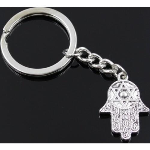 New Fashion Men 30mm Keychain DIY Metal Holder Chain Vintage Hamsa Palm Protection 28x19mm Silver Color Pendant Gift