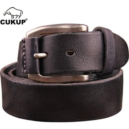 CUKUP Brand Name Design Mens Top Quality Pure 100% Cow Genuine Leather Belts Fashion Belts Retro Cover Design Pin Buckle NCK459