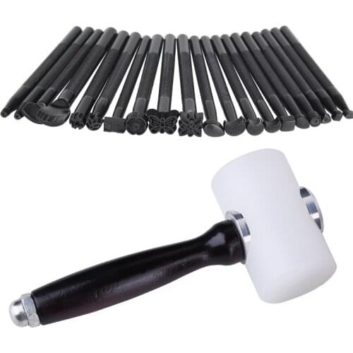 Nonvor Leather Stamping Tools Saddle Making Stamp Punch Set Leather Craft Carving Hammer Wooden Handle Nylon Mallet Stamp Tools