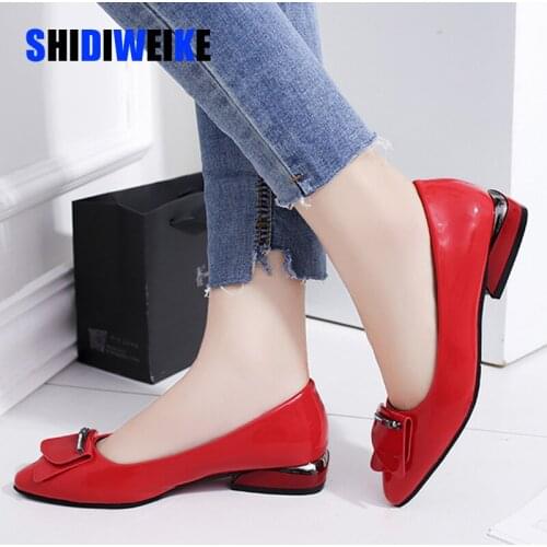 Plus Size 34-41 OL Office Women Shoes Crystal Low Heel Dress Shoes Patent Leather Shoes Woman Boat Shoes zapatos mujer AB250