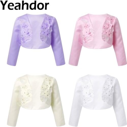 Flower Girl Dresses Wrap Communion Wedding 3D Flowers Kids Girls Long Sleeve Bolero Open Front Cardigan Tops Children Jacket
