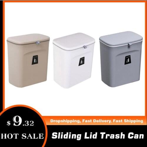 Sliding Lid Trash Can Kitchen Cabinet Door Hanging Plastic Storage Sanitary Bucket Storage Bucket Storage Box Kitchen Accessorie