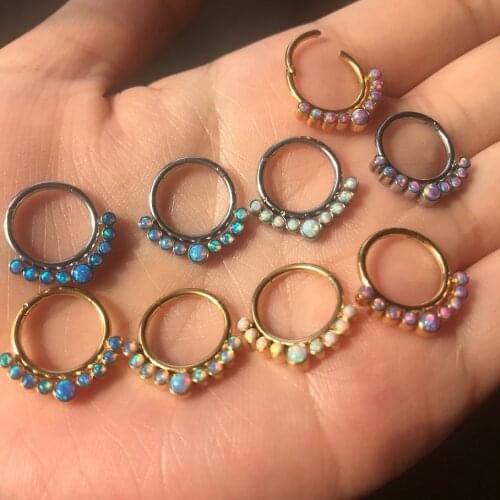1pc Opal Septum Clicker Hoop 16G Stainless Steel Piercing Daith Nose Rings Body Hanger Hinged Segment Helix Earring Jewelry