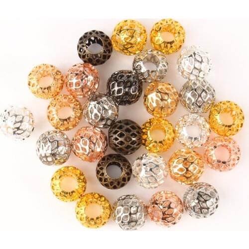 Mesh Net Spacer Metal Beads Big Hole Round Loose Beads for Jewelry Making Finding European Bracelet DIY Handmade Accessories