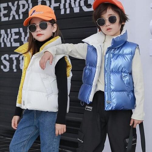 Spring Autumn And Winter Fashion Boys And Girls Vest Stand-Up Collar Outer Wear Shiny Thickened Style 3-8 Years Old