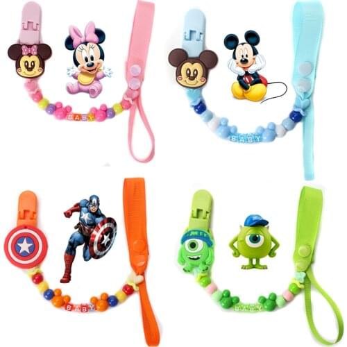 Mickey Captain America Theme Silicone Baby Pacifier Clip Chain Nipple Pacifier Chain with Mouse Holder for Baby Kids Shower Gift