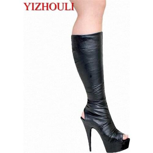 Sexy 15cm fishbeak and beautiful stage boots, catwalk model Kawaii high heel middle boot