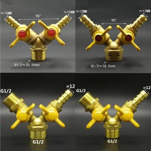 1/2" BSP Female Male To 10mm 12mm Hose Barb Y-Shaped Brass Ball Valve 3 Way Shut Off Ball Valve Pipe Fitting Splitter Air Fuel
