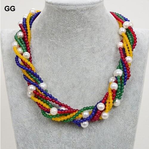 GuaiGuai Jewelry 8 Strands White Pearl Mix Color Jades Gems Stone Necklace For Women