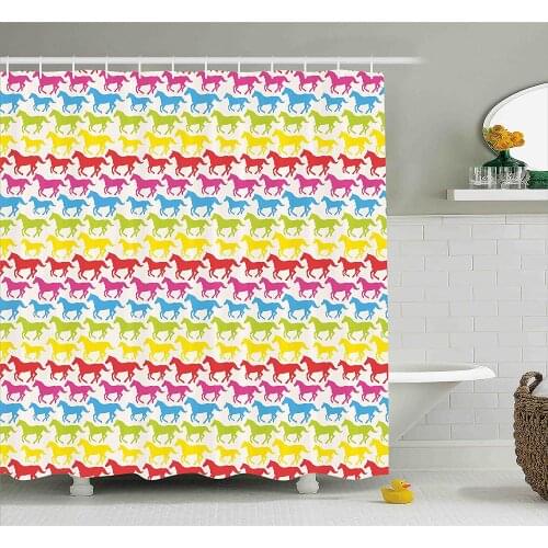 Horses Shower Curtain Rainbow Colors Giddy up Pony Animal Art Retro Abstract Wild and Free Bath Curtains for Bathroom Decor