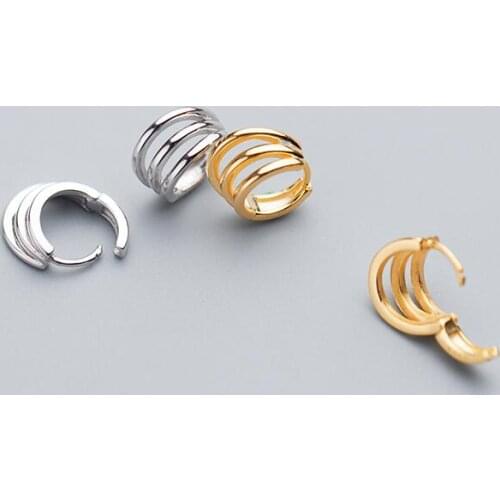 1pair 100% Real. 925 Sterling Silver Fine Jewelry Geometric Multi-Circles Hoop Huggie Earrings white /gold color gtle2043