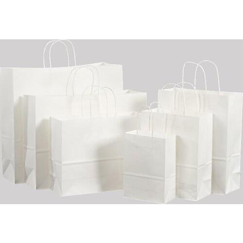 10 Pcs/lot White Gift Paper Bags With Handles Kraft Paper Bags Recyclable Environmental Protection Clothes Shoes wedding Bag