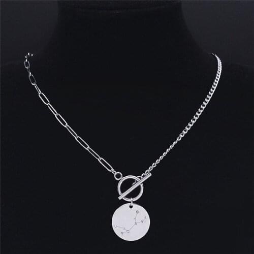 2021 Virgo Stainless Steel Crystal Pendants Necklaces Women/Men Hip Hop Silver Color Chain Necklaces Jewelry N9528S05