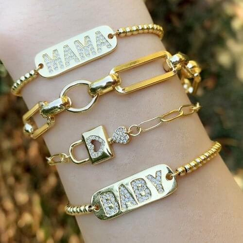 2021 Couple Jewelry New Design Fashion Jewelry Pave Alphabet Letters Bracelet Beads Charms Gold Chain Unisex Link Bracelet Gift