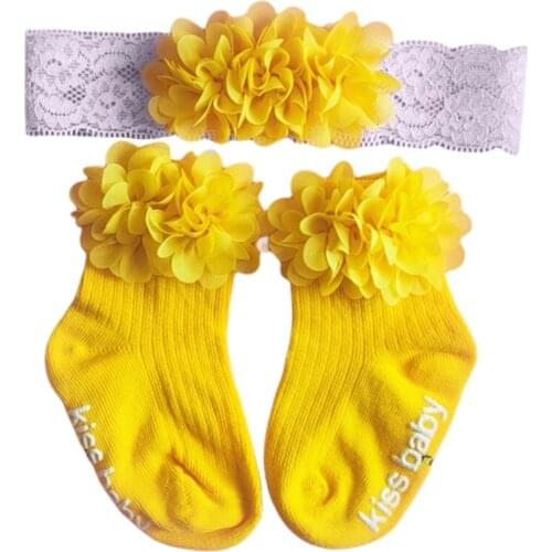 3pcs/set Baywell Baby Girl Headband Socks Set Chiffon Flower Newborn Girls Headbands Solid Elastic Hair Bands Hair Accessories