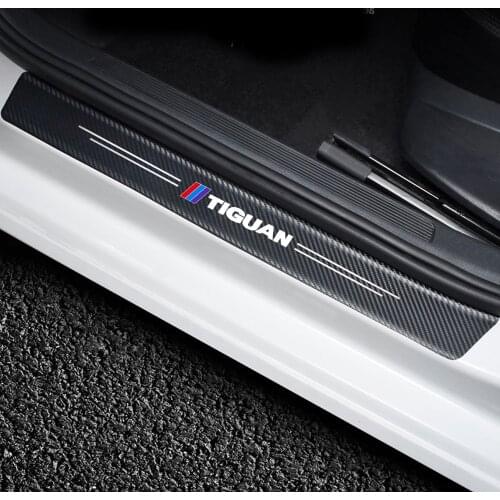 4pcs car Sticker door carbon leather Fiber Sill Plate For Volkswagen Tiguan mk2 2016 2017 2018 2019 2020 Car Accessories
