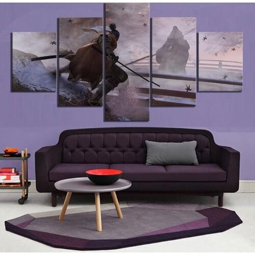 5 Piece HD Fantasy Art Wolf Ninja Picutres SEKIRO Shadows Die Twice Game Poster Artwork Canvas Paintings for Home Decor Wall Art