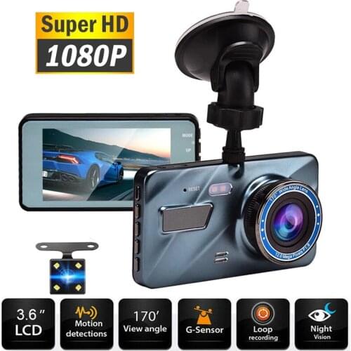 J16 Car DVR Dash Camera Rear View Dual Lens 1080P 3.6" Full HD Cycle Recording G-Sensor Dash Cam Video Recorder Dashcam