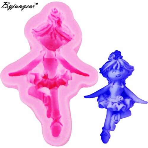 Byjunyeor F1076 Doll Girl Ballet UV Resin Silicone Mold Fondant Chocolate Candy Lollipop Crystal Epoxy Soft Clay Bake Tools