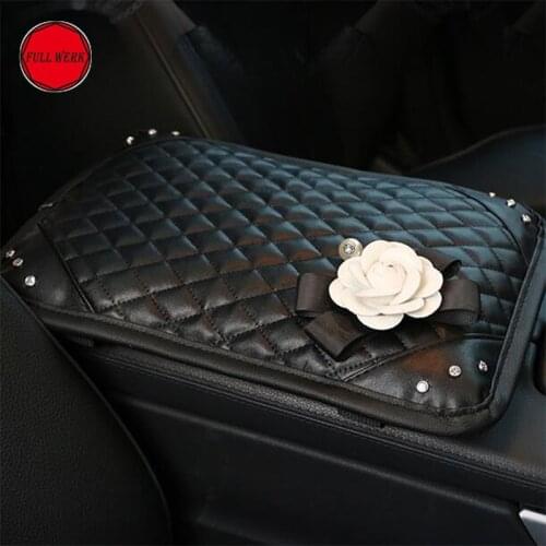 Camellia PU Car Armrest Box Cover Pad Cushion Holder Soft Center Console Armrest Seat Mat for Girls Women Lady Universal