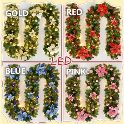 1.8/2.7M Artificial Christmas Fireplace Garland Wreath Pine Tree Ornament Gold/Pink/Blue/Red New Year Fireplace Navidad Decor