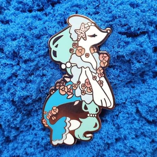 Kawaii Floral West Sea Lion King Hard Enamel Pin Charm Mermaid Brooch Cartoon Sea Lion Badge Accessories Fashion Jewelry Gift