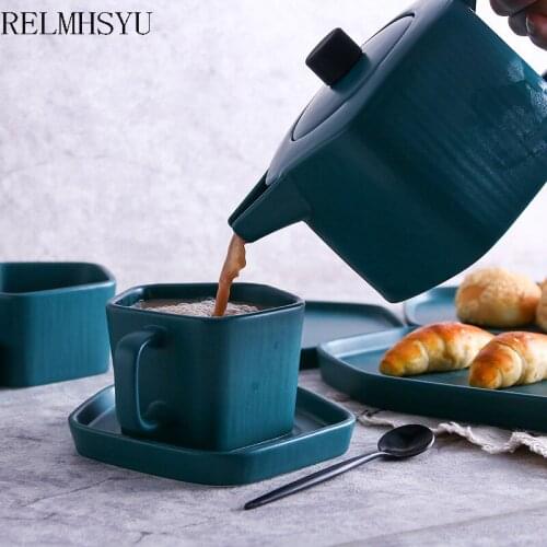 RELMHSYU Nordic Style Ceramic Solid Milk Coffee Cup And Saucer Afternoon Tea Water Cold Kettle Drinkware