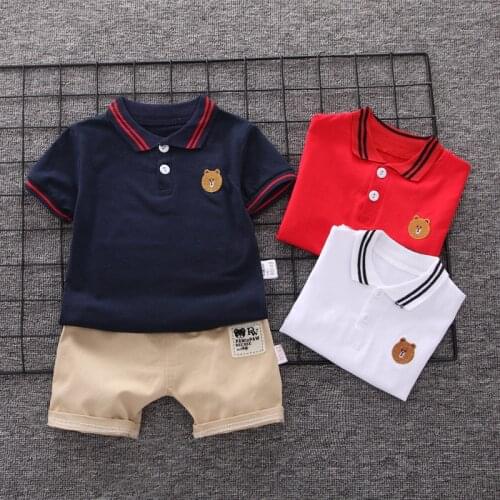 2019 Summer Baby Boys Clothes Sets Children New Short Sleeve Cotton Cartoon Bear Polo Shirt + Casual Shorts 2Pcs 0-4 Years Old