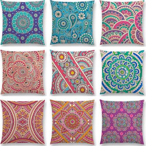 Boho Colorful Sunrise Rainbow Diamond Flowers Blossom Paisley Floral Pattern Mandala Prints Cushion Cover Sofa Throw Pillow Case