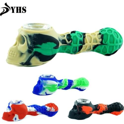 1 set Creative Silicone Smoking Pipe with Unbreakable Glass Bowl Tobacco Hand Pipes Dab Tool Pipe with Cover