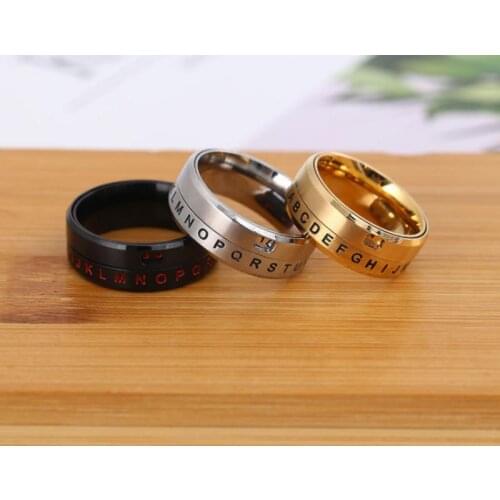 Creative Number Rotatable English Alphabet Stainless Steel Ring