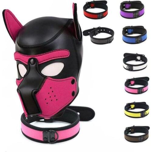 Party Masks Puppy Play Dog Leather Hooded Collar Arms Role Play Mask Kit adult toys harness chastity