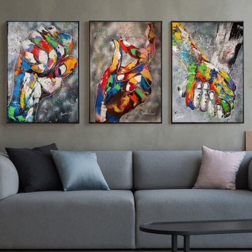 MUTU Abstract Oil Colorful Gestures Art Canvas Painting Posters and Prints Hand Wall Art Picture for Living Room Home Decor